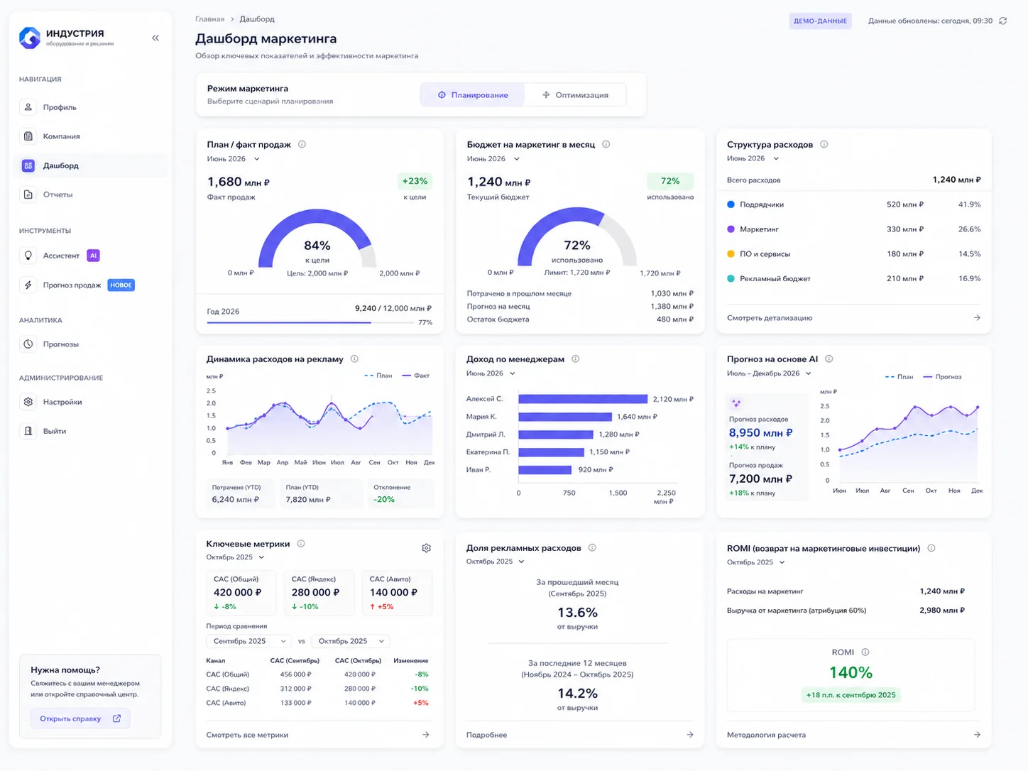 Интерфейс проекта Power BI → Web